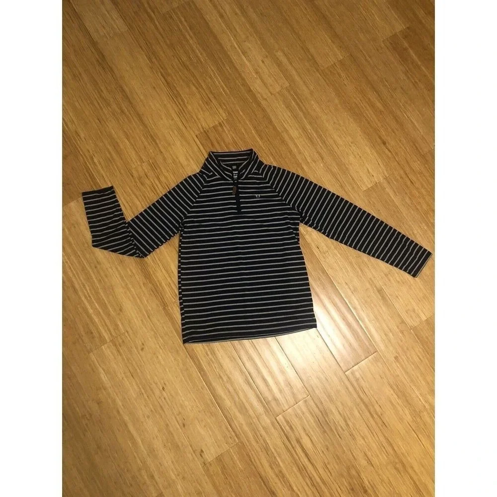 Crown & Ivy Boys Medium Nautical 3/4‎ Zip pullover Lightweight Navy Gray Stripe